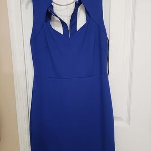Guess Elegant Royal Blue Backless Dress With Zipper And Chain Accents Size 8